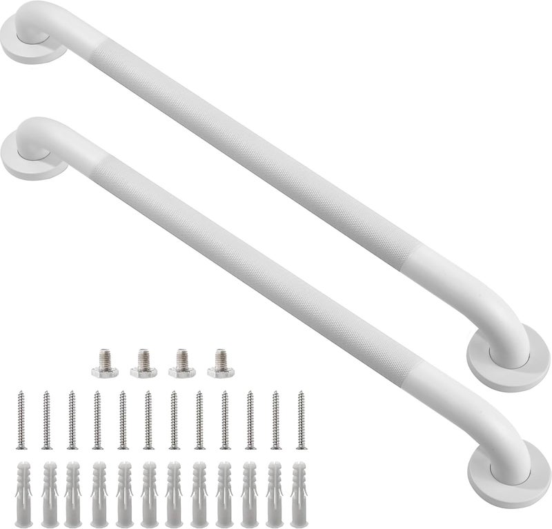 Rackickyer Shower Grab Bar, 2 Pack 32 Inch White Bathroom Grab Bar, 1.25" Diameter 304 Stainless Steel Anti-Slip Grab Bars for Bathtubs and Showers, Handicap Shower Grab Bar for Seniors Elderly - Image 1